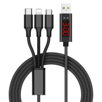 Napájecí USB kabel 3 v 1 s displejem, délka 1200 mm, černá barva (ACC048)