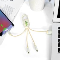 NAPÁJECÍ USB KABEL 3 V 1, Z PŘÍRODNÍCH 
MATERIÁLŮ, S KARABINOU