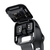 Chytré hodinky se zabudovanými TWS sluchátky, černá barva (BRA061)