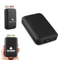 Duální power banka s LED logem a pogumovaným povrchem, 10000 mAh, barva černá (PBA10032)