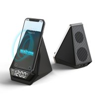 5 V 1 - BEZDRÁTOVÝ REPRODUKTOR S HODINAMI, BUDÍKEM, 15W BEZDRÁTOVÝM RYCHLONABÍJENÍM A STOJÁNKEM NA MOBIL, S LED LOGEM