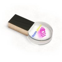 KOVOVÝ CRYSTAL USB DISK S VLASTNÍM PŘEDMĚTEM NEBO CMYK POTISKEM UVNITŘ