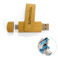 BAMBUSOVÝ OTOČNÝ 3 V 1 USB 3.0 FLASH DISK S KONEKTORY TYPE-C A NASTAVITELNÝM USB A / MICRO USB