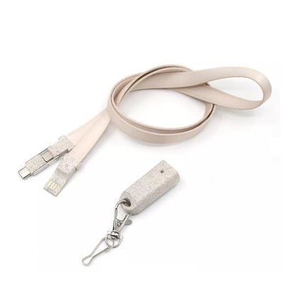 NAPÁJECÍ USB KABEL 4 V 1 V LANYARDU, Z PŘÍRODNÍCH MATERIÁLŮ