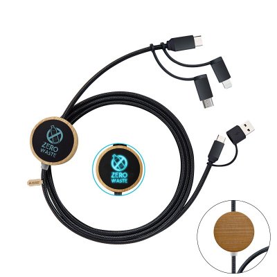 DATOVÝ A PD 60W RYCHLONABÍJECÍ USB KABEL 6 V 1, S LED LOGEM, BAMBUS + RECYKLOVANÝ PLAST