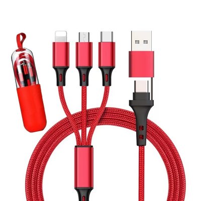 Napájecí USB kabel 6 v 1, červená barva, červené plastové pouzdro (ACC121BOX)
