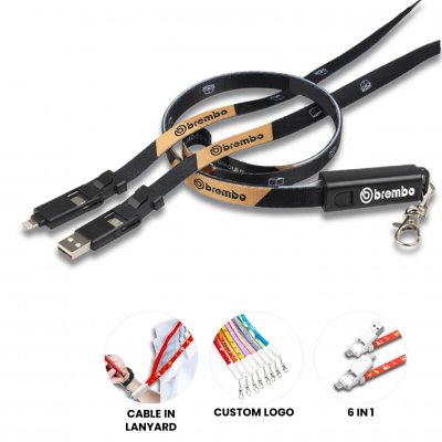 Datový a nabíjecí 6 v 1 USB kabel, ve šňůrce na krk