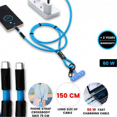 60W nabíjecí USB kabel v lanyardu, USB-C => USB-C