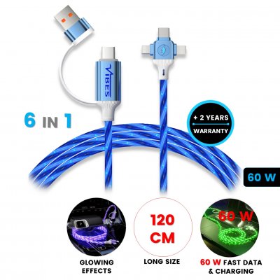 Svíticí datový a nabíjecí USB kabel 6 v 1 LUMIO