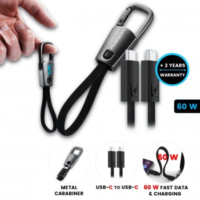 60W krátký datový a nabíjecí USB kabel CLIPCORD, s karabinou