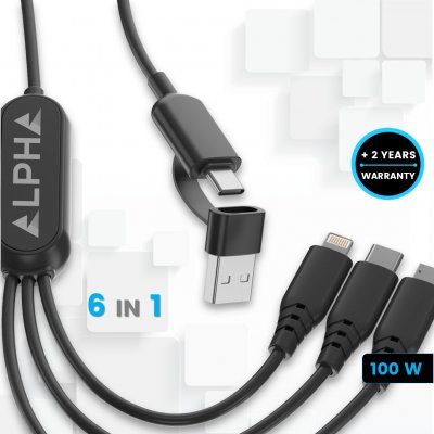 100W datový a nabíjecí USB kabel 6 v 1 s velkou plochou pro logo