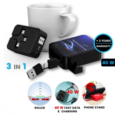 60 W - datový a nabíjecí kabel se stojánkem (6 v 1), samonavíjecí