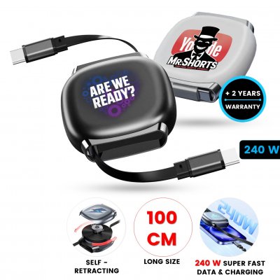 240 W - datový a nabíjecí kabel, samonavíjecí, USB-C => USB-C