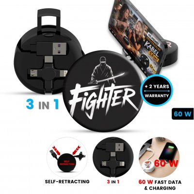 Datový a nabíjecí kabel se stojánkem (3 v 1), samonavíjecí