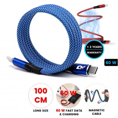 60W magnetický rychlonabíjecí a datový USB kabel USB-C => USB-C