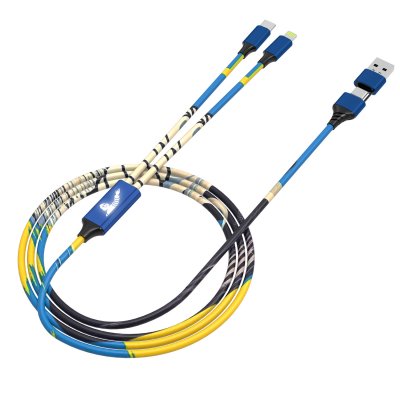 Datový a nabíjecí kabel s koženým opletem ve vlastním designu, s LED logem (4 v 1)
