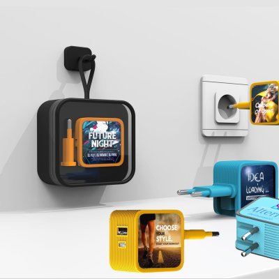 ADAPTÉR DO ZÁSUVKY (EU) SE 2 VÝSTUPY (USB A, TYPE-C - PD 20 W), CMYK A LED LOGEM