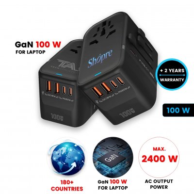 100W univerzální cestovní adaptér TRAVOLT, 2 × USB-A + 3 × USB-C