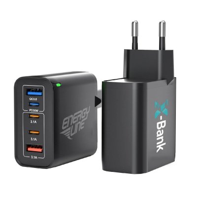 45W (total) USB adaptér do EU zásuvky, 3 × USB-C (PD 30 W) + USB-A (QC 20 W)