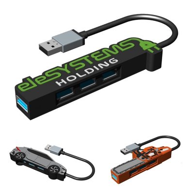 USB HUB V ZÁKAZNICKÉM 2D TVARU, 4 VÝSTUPY (USB-A 3.0 + 3 × USB-A 2.0), KONEKTOR USB-A