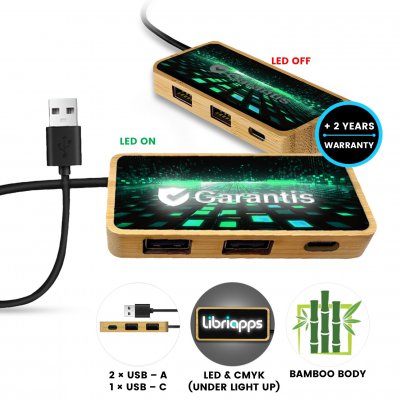 Datový a napájecí USB hub s LED logem + CMYK