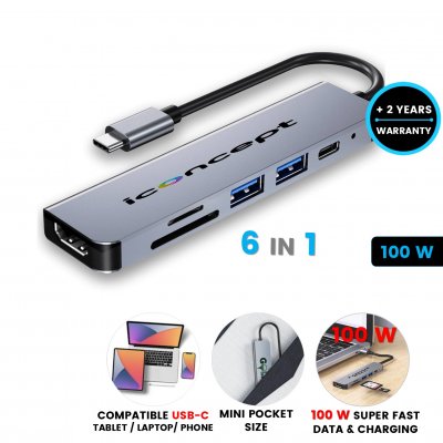 Datový a napájecí USB 3.0 hub NEXUS 6 v 1, s podporou PD 100 W