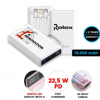 10000 mAh - power banka s QC 22,5 W a vestavěnými kabely