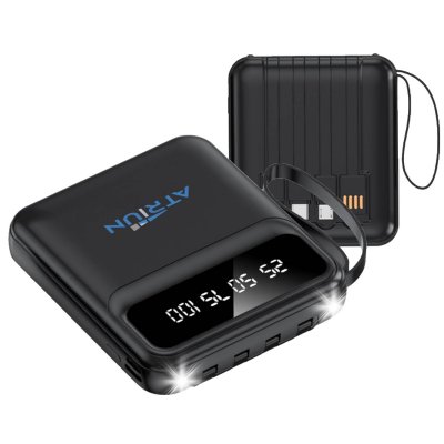 5000 mAh - power banka s vestavěnými kabely, displejem a LED svítilnou