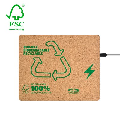 KORKOVÁ PODLOŽKA POD MYŠ S BEZDRÁTOVÝM NABÍJENÍM, FSC CERTIFIKOVÁNO