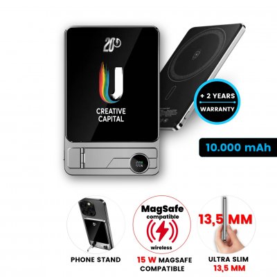 10000mAh magnetická kovová power banka QUANTUM 3 v 1, s 15W bezdrátovým nabíjením a PD 20 W