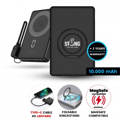 10000 mAh - magnetická kovová power banka POVRA 3 v 1, s 15W bezdrátovým nabíjením a PD 20 W