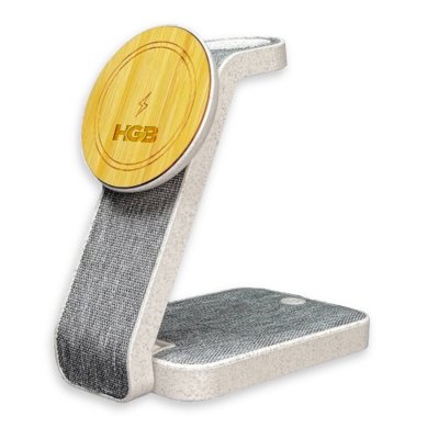 15W bambusová multifunkční bezdrátová nabíječka/stojánek (3 v 1), rPET