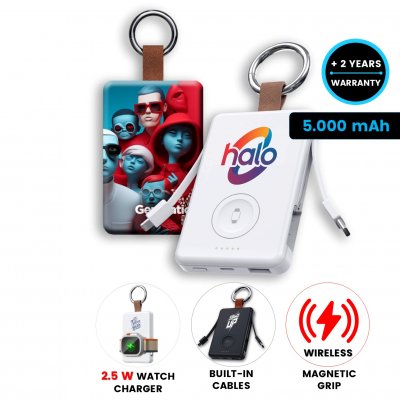 5000mAh power banka CHARGEY, s vestavěnými kabely a bezdrátovým nabíjením pro Apple Watch