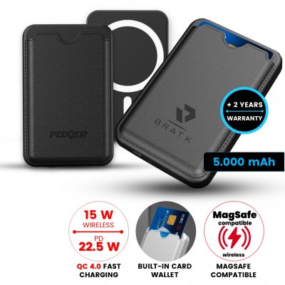 5000 mAh - magnetická power banka TANNOX, s 15W bezdrátovým nabíjením a pouzdrem na karty