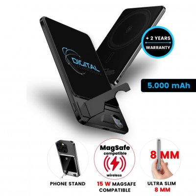 5000mAh ultratenká magnetická kovová power banka QUANTUM 3 v 1, s 15W bezdrátovým nabíjením a PD 20 W