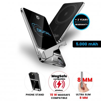 5000mAh ultratenká magnetická kovová power banka QUANTUM 3 v 1, s 15W bezdrátovým nabíjením a PD 20 W