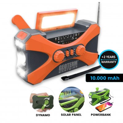 Emergency solární power banka s dynamem, rádiem a lampou, 10000 mAh