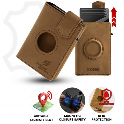Kožená peněženka s výsuvným pouzdrem na karty Pop-Up, pro TagMate Mini nebo AirTag