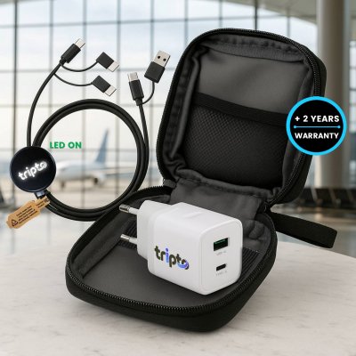 Malá dárková sada s organizérem z rPET -
20W adaptér do EU zásuvky a USB kabel 6 v 1 s LED logem