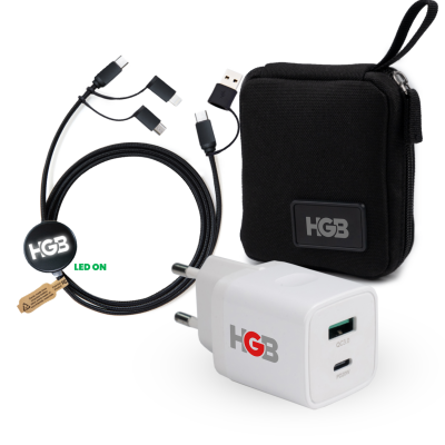 Malá dárková sada s organizérem z rPET -
20W adaptér do EU zásuvky a USB kabel 6 v 1 s LED logem