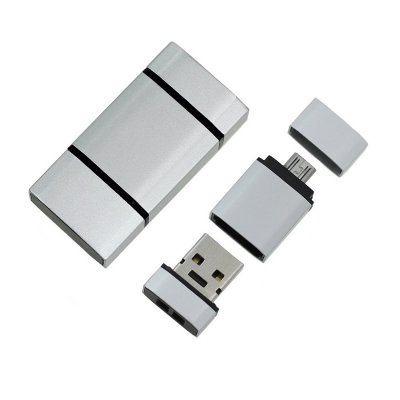 USB flash disk Mini OTG 4GB, kovový, stříbrný, s redukcí na micro USB (UDM1006)