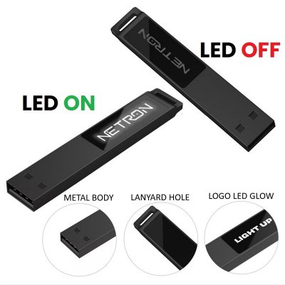 Slim kovový USB flash disk s bílým LED logem, 2.0 32 GB, černá barva (UDM1192)