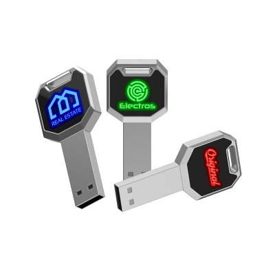 KOVOVÝ USB FLASH DISK KLÍČ S LED LOGEM