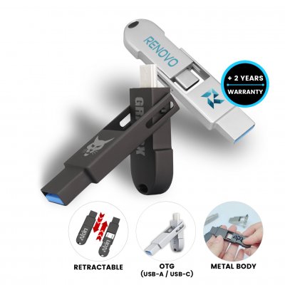 Kovový OTG USB 2.0/3.0 flash disk s USB-C a USB-A