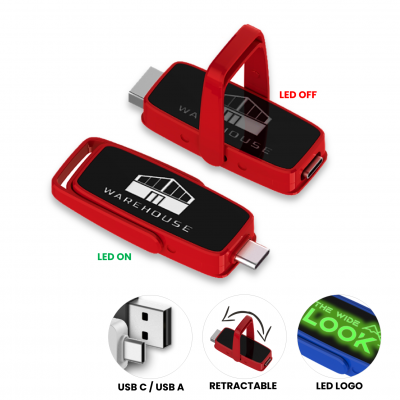 USB flash disk s LED logem, s USB-C a USB-A